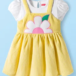Babyhug Cotton Woven Cap Sleeves Floral Embroidered Frock With Inner Tee - White & Yellow-picture-21
