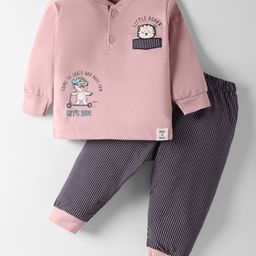CUCUMBER Sinker Knit Full Sleeves Henley Neck T-Shirt & Joggers Set With Animal Print - Rose Gold & Brown-picture-24