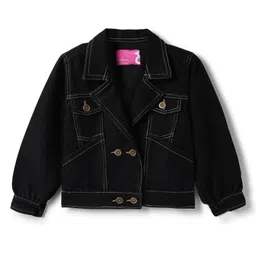 Tales & Stories Denim Woven Full Sleeves Solid Washed Crop Jacket - Black-picture-21