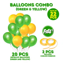 Zyozi Green & Yellow Metallic Balloons with Ribbon for Birthday Party Decorations - Pack of 22 image 2
