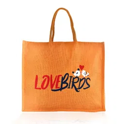 Kuber Industries Shopping Bag  Jute Carry Bag  Zipper Grocery Bag with Handle  Reusable Shopping Bag  Vegetable Storage Bag  Love Birds Grocery Bag  Large  Pack of 2  Orange image 2