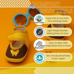 Neska Moda Butterfly Patch Detailed Velcro Closure Booties - Yellow & Brown image 3