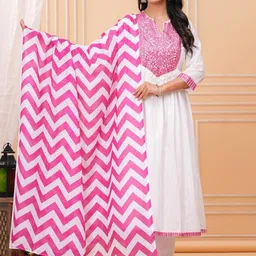 Coordnord Yoke Design Notch Neck Mirror Work Anarkali Kurta With Trousers & Dupatta-picture-28