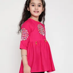 ISHTI Three Fourth Sleeves Floral Embroidered Top - Rani Pink image 4