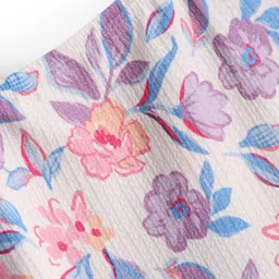 kookie kids india Kookie Kids Knit Half Balloon Sleeves Top with Floral Print - White & Pink image 3