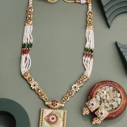 Feelwhiz Gold-Plated Floral Kundan Studded & Beaded Jewellery Set-picture-21