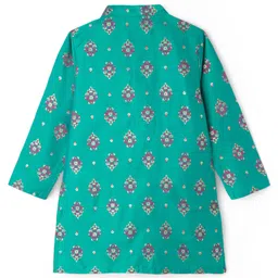 EARTHY TOUCH Viscose Woven Full Sleeves Kurta Dhoti Set With Floral Print - Teal Blue image 4
