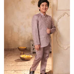 AJ Dezines Jacquard Woven Full Sleeves Geometric Printed Sherwani & Pant Set - Mauve image 5