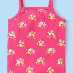 Babyhug 100% Cotton Knit Sleeveless Antibacterial Slipswith Floral & Squirrel Print Pack of 3 - White Pink & Yellow image 5
