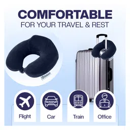Billebon Premium Neck Pillow Navy Blue Memory Foam Filled Contoured Pillow with Eyemask image 5