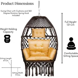Patiofy Premium Brown Foldable Egg-Shaped Hammock Swing Chair With Cushion image 2
