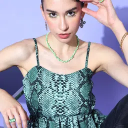 U&F Women Tranquil Teal Animal Printed Noughties Spaghetti Top image 1