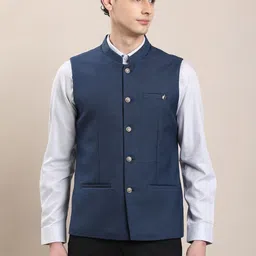 Turtle Men Terry Rayon Dobby/Structure Tailored Fit Mandarin Collar Nehru Jacket-picture-10