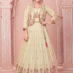 Lagorii Girls Embroidered Thread Work Semi-Stitched Lehenga &-picture-53