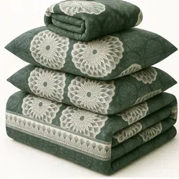bsb home Grey Melange & Green Floral Other 1 Piece Double King Superfine Bedding Set-picture-28
