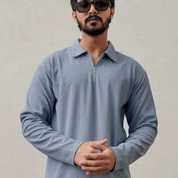 JUMPCUTS Men Self Design Polo Collar Cotton Relaxed Fit T-shirt image 3