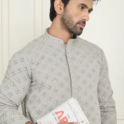 Anouk Grey Floral Embroidered Mandarin Collar Sequinned Straight Kurta image 5