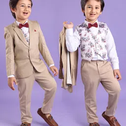 Babyhug Full Sleeves 4 Piece Party Suit With Bow - Cream-picture-18