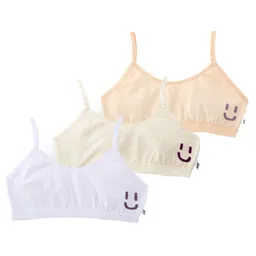 Plan B Pack Of 3 Smiley Printed Training Bras - White Cream & Beige-picture-22