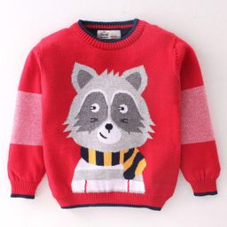 Simply Knitted Full Sleeves Pullover Sweater Foxy Design - Red-picture-7
