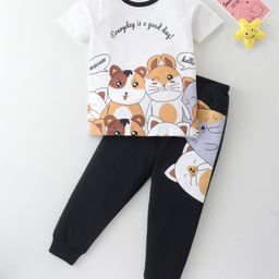 BLUSHES Sinker Knit Half Sleeves Hamsters Printed Night Suit - White & Black-picture-24