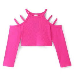 Kookie Kids Cold Shoulder Solid Color Crop Top - Fuchsia-picture-32