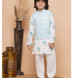 AJ Dezines Full Sleeves Floral Printed Cotton Kurta Pyjama Set -Blue-picture-14