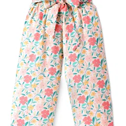 CrayonFlakes Floral Printed Belted Palazzo - Offwhite-image-63