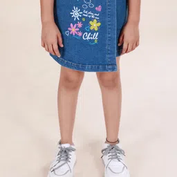 Kiddopanti Denim Floral & Chill Text Printed Skort - Blue-picture-15
