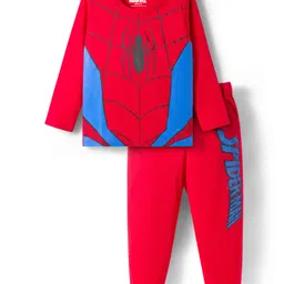Babyhug Marvel Single Jersey Knit Full Sleeves Night Suit with Spider-Man Graphic - Red image 1