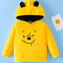 Mark & Mia Full Sleeves Fur Hooded Sweatshirt With Animal Embroidery & Ear Applique - Yellow-picture-19