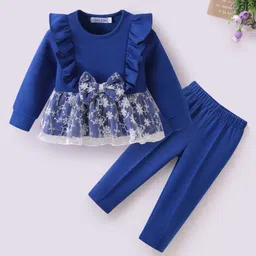 Mark & Mia Full Sleeves Top & Pant Set With Bow Applique - Blue-picture-27