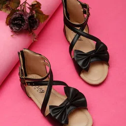 Tiny Bugs Bow Applique Detailed Buckle Closure Sandals - Black-picture-21