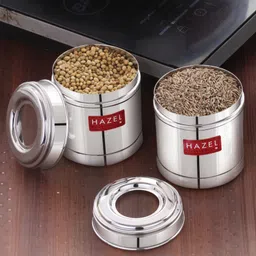 HAZEL Stainless Steel Kitchen Containers 300ml Set of 2 with Transparent See-Through Lid | Airtight Spice & Dry Fruit Storage Jars-image-16