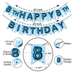 Wobbox 8th Happy Birthday Banner, Happy Birthday Decoration Items Blue -Pack Of 1 image 2