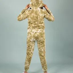 tweeny mini Cotton Full Sleeves Tie Dye Hoodie With Coordinating Track Pant Set - Sage Green image 3