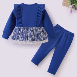 Mark & Mia Full Sleeves Top & Pant Set With Bow Applique - Blue image 2