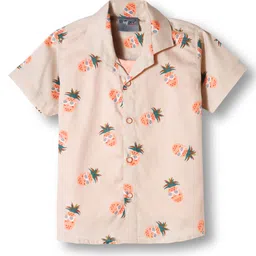 Dapper Dudes Half Sleeves Pineapple Printed Shirt With Attached Tee - Fawn image 2