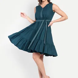 RAISHREE V-Neck Sleeveless Tiered Fit & Flare Dress-image-47