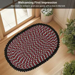 Kuber Industries Red & Black Oval Cotton Durable Doormat image 4