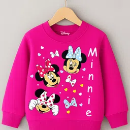 KUCHIPOO Fleece Knit Mickey & Friends Featuring Full Sleeves Minnie Mouse Printed Sweatshirt & Joggers Set - Pink image 5