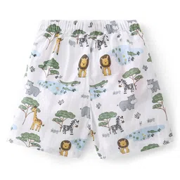 Babyhug Cotton Woven Regular Boxers Cars & Safari Theme Print Pack of 3 - Blue White & Yellow image 5