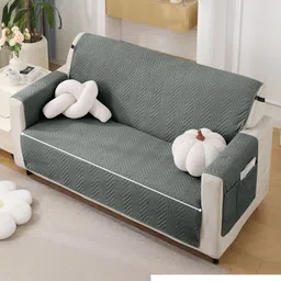 HOKIPO Grey Self Design 2 Seater Sofa Cover With Arms image 4