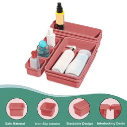 Kuber Industries Pink 8 Pieces Interlocking Desk Organisers image 3