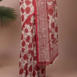 yashvi fab Floral Pure Cotton Handloom Block Print Saree image 3