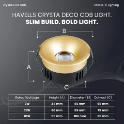 Havells 18 W Crysta Deco LED COB Light Sand Gold 6000 K 95 mm Cut Out Diameter and 55 mm Height, LHEEBEPGUE1O018 image 2
