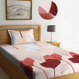 Aura Brown & Beige Floral 350 TC Single Bedsheet with 1 Pillow Covers-image-55