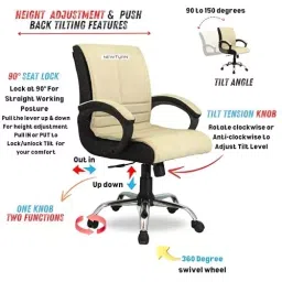 NEWTURN Maxson Revolving Mid Back Arm Rest Office Chair Soft Jute Sweat-Free Fabric Cream-Black Chrome Finish for Office, Home & School Use image 4