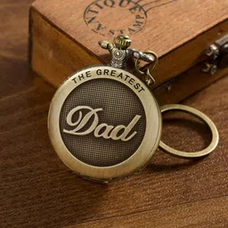 Classic Quirk Antique Gandhi Style Premium Vintage Greatest Dad Theme Embossing Key chain with Key Ring Car, Bike for Men & Woman Best Gift Bronze Metal Pocket Watch Chain-picture-17