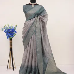 Rujave Ethnic Motifs Zari Pashmina Saree-image-0
